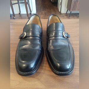Bruno Magli Black Leather Slip-On Loafers with Buckle